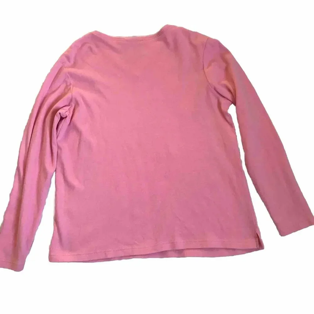 QUACKER FACTORY Top Large Pink Long Sleeve V-Neck Snowflakes SEQUINS EMBROIDERY